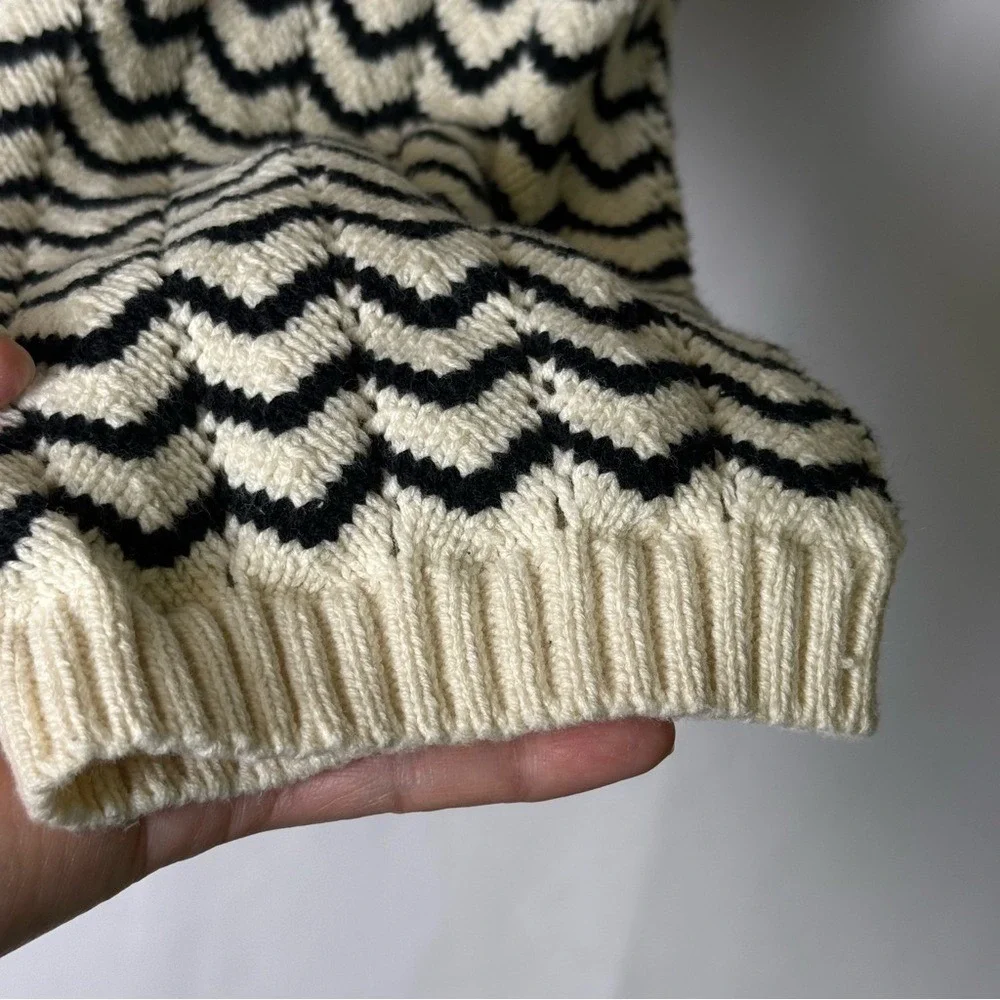 Marled Women Black Cream Chevron Sweater Large Cotton Ribbed‎ Knit Casual Winter